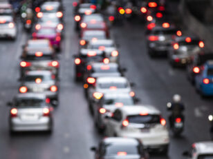 Busy crowded traffic jam on the road